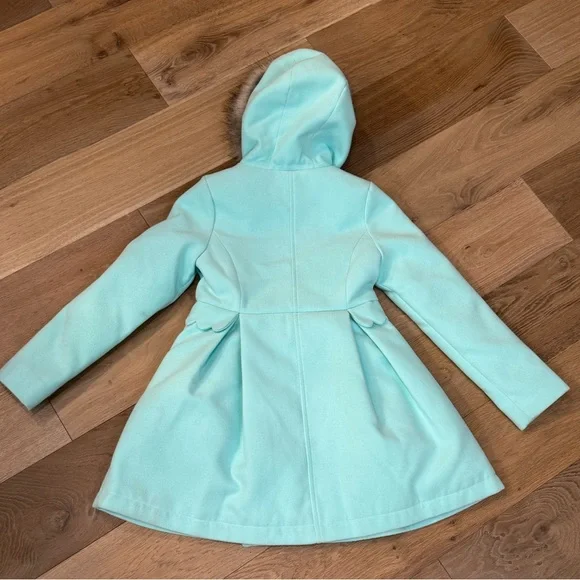 Cat & Jack Girls Heavy Pea Coat Removable Fur Trim Mint Green Size 7/8 - Picture 3 of 11